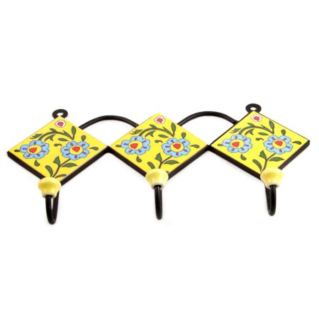 Yellow Turquoise Flower Tiles Hook